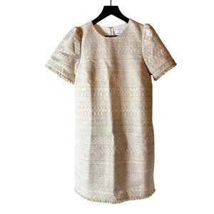 Cartolina Womens Short-Sleeve Tweed Shift Dress Beige Size 6